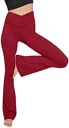 Pantsенски бутлег јога панталони цврсти случајни контролни стомаци со висока половината против вкрстена над -трепет хеланки за тренингот фитнес