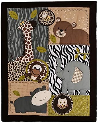 3 парчиња шумски животни расадник за креветчиња за постелнина поставена сиво кафеава црна жирафа слон мечка шимпанза бебе момче креветче