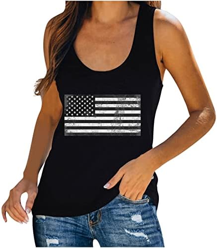 Патриотска маица без ракави без ракави, американско знаме на американско знаме, првично вежбање на резервоарот врвови, лабаво вклопени