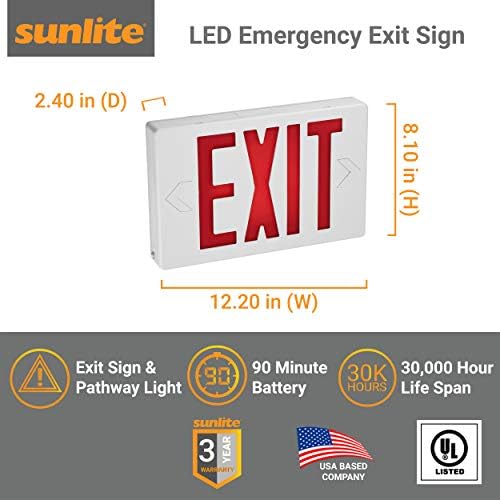 Sunlite 05271-SU Компактен LED излезен знак, 0,25 вати, 120-277 волт, 90-минутна резервна копија на батеријата, монтирање на wallидови,