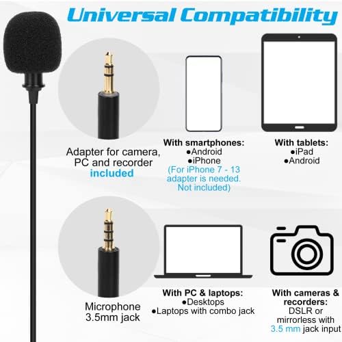 Професионална оценка лавалиер лапел микрофон за TCL 30 5G компатибилен со iPhone телефон или блогирање на фотоапарати со блогирање