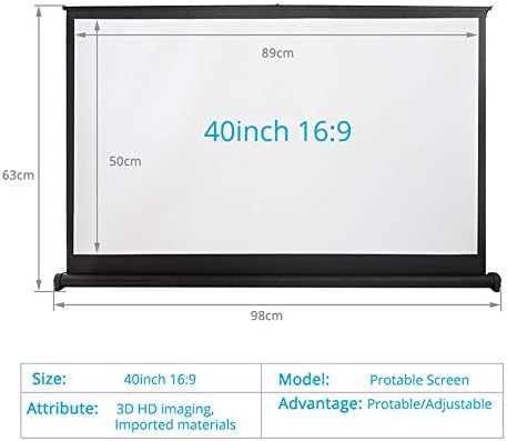 40 инчи 16: 9 Мини табела Проектор на проекторот Мет бел преносен екран за проекција на таблети за проектори на LED/LCD/DLP