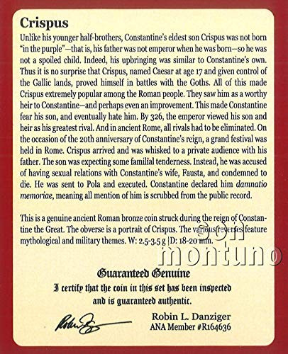 КРИСП-Античка Римска Бронзена Монета Во Папка Со Сертификат За Автентичност - Вистинска Монета Погодена Под Контантин Велики Со Неговиот Прв