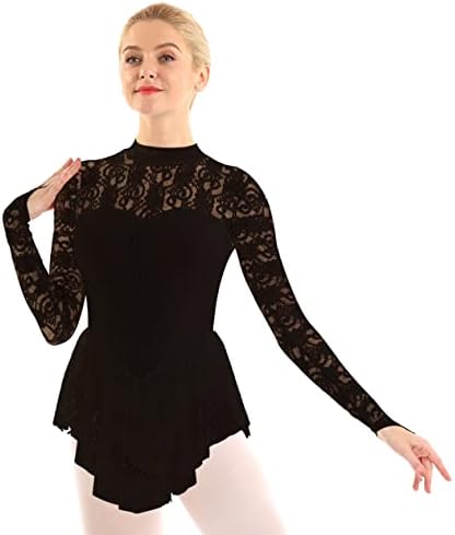LOLODA женски исмејувачки врат гимнастички леотарски балетски фустан со долги ракави фигурираат фустан за уметничко лизгање