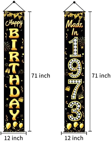 50-Ти Роденденски Украси Направени Во 1973 Година Транспарент На Вратата За Мажи Жени, Црно Злато Среќен 50-Ти Роденден Трем Пријавете