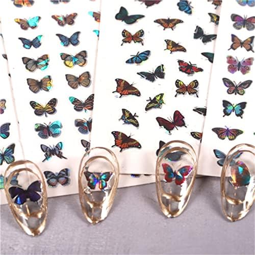 Налепници за нокти на пеперутка 3Д самостојни лепила за нокти разнобојни пеперутки пролетни цвеќиња дизајни за нокти за акрилни