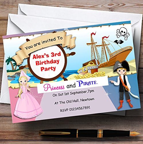 Тема на принцезата И Пиратскиот Брод Персонализирани Покани За Роденденска Забава
