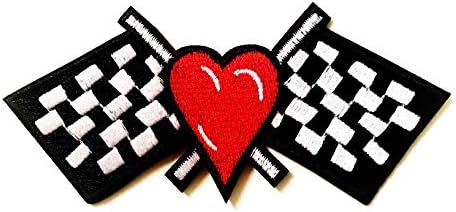 Црвено срце карирано црно бело знаме тркачки тркачки патеки за тркачки моторцикл јакна од моторцикл елек шијте на железо на везена
