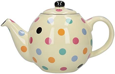 Лондон грнчарски глобус Полка точка чајник со цедалка, керамика, слонова коска / мулти -место, 4 капацитет на чаши