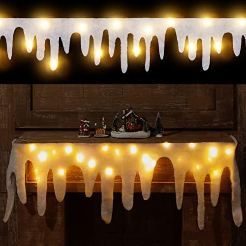 2 Поставете Божиќна декорација на раб на лекари со LED самовила светла Бела Божиќна мразциска трим 47 x 14 инчи ткаенини украси со мраз со