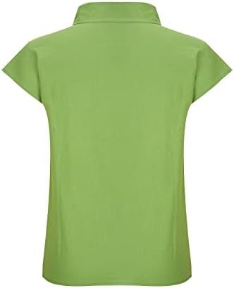 Летни жени плус големина памучни постелнини маички обични лабави вклопени трендовски обични копчиња блуза обични кратки ракави за кратки