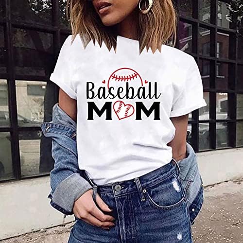 Бејзбол мама маички безбол графички маички со маици жени лето писмо печати кошула со краток ракав