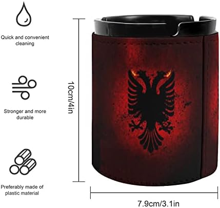 Знамето на Албанија убаво во форма на кожни пепелници класичен цилиндричен држач за цигари погоден за канцелариска декорација на десктоп