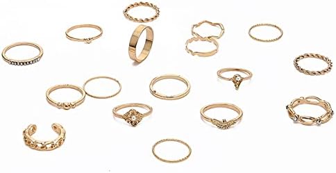 17 парчиња прстени поставени забави на ножеви дневни фесвитални прстени злато боемски скапоцен камен кристал прстени тинејџери