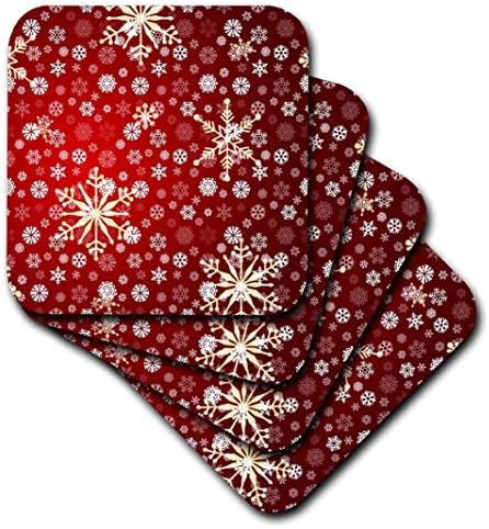 3дроза Црвени И Бели Божиќни Снегулки-Зимска Уметност - Подлоги За Керамички Плочки, Комплет од 4