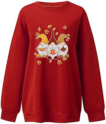 Charella top tee за жени есен зимски долг ракав екипаж џемпер џемпер графички лабав вклопување на одмор Денот на благодарноста салон блуза