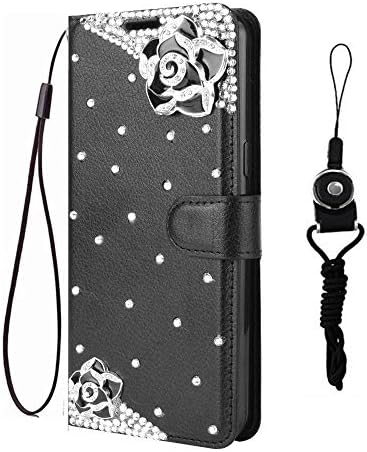 Hficy Sparkly Phone Case со заштитник на стаклен екран и лента, блинг жива кожа фило стојат паричник Телефонски капак за жени