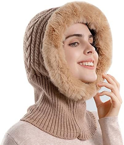 Зимски капи за жени за жени со шамија, руно, маски за шалци со шами, топла качулка зимска балаклава пулвер плетена ски -капа
