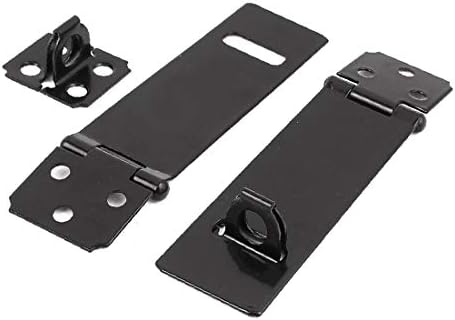 Хардвер за хардвер со долги метални кабинети со долги метални кабинети HASPLOCK HASP STAPLE Set Black 2 парчиња (4 '' Хардвер де
