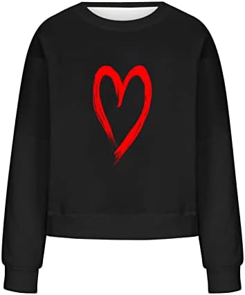 Womenенски срцев печатен џемпер плус големина обична долга ракав блуза опуштена вклопена пулвер зимска топла облека