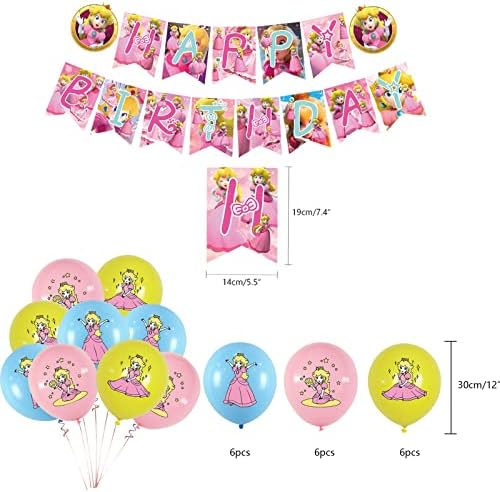 Декорации за Роденденска Забава на принцезата Праска, Материјали За Забави За Принцезата Праска Од Марио Вклучуваат Транспарент За Роденден,
