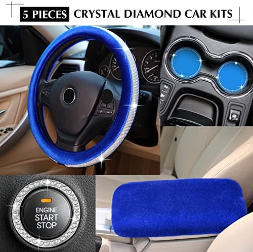 5 парчиња додатоци за автомобили Поставете кристален дијамантски автомобил во волан на воланот покритие faux fur auto Center Console