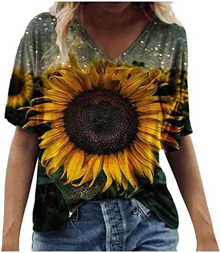 Уикмнх тинејџерска девојка маица цветна елегантна обична кратка ракав памук лето симпатична кошула со врат со врат