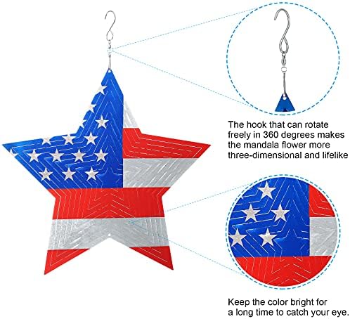 JETEC 4 -ти јули Starвезда ветер Спинер Американско знаме 3D Вртен ветер од не'рѓосувачки челик, 12 инчи од не'рѓосувачки челик Ден на независност