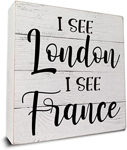 Гледам Лондон, ја гледам Франс Дрвена кутија знак за биро за декор за бања, кутија за кутии за кутии за домашна бања, декорација на маса 5 x 5 инчи