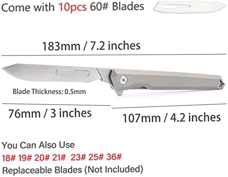 Tenchilon TS29 Мал тенок флипер 60 ножеви со џеб на џеб, нож од 4,2 инчи TC4 титаниум рачка за џеб, вметнете заклучување на рамката,