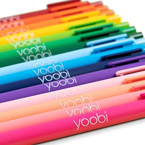 Сет на пенкало за пенкало Yoobi, 18 светли бои, фино точка од 1,00мм за училиште или канцеларија, пенкала за повлекување, удобен зафат и мазна