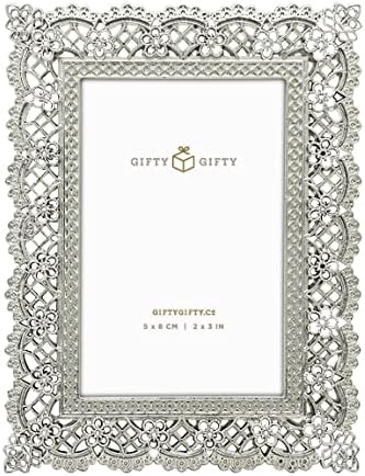 Gifty Gifty Lace Mini Frame Set / Сет од 2 / 2x3 во | За приказ на таблети | Совршен за домашни декор, свадба, дипломирање или