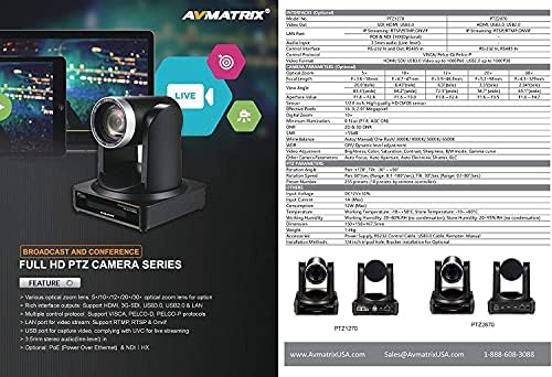 Lilliput Avmatrix PTZ1270-12X Full HD PTZ камера емитува и конференција целосна HD PTZ камера за стриминг во живо со далечински управувач и заграда