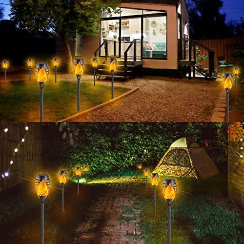 ИДЕАЛИ 12-Спакувајте Соларни Факели Со Треперење На Пламен, Надградени Соларни Надворешни Светла За Градинарски Украси, Водоотпорни
