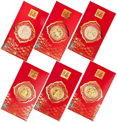 Колекција На Монети АБУФАН Црвени Пликови 5х7 6 парчиња Кинески Црвени Пликови Зајачко Злато Комеморативни Монети Хонг Бао Кинески Новогодишен