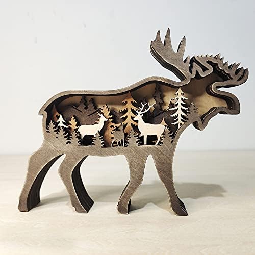 Yinuoday elk and планини слоевити дрвени домови украси шума животно широко дрва wallидови уметност дома декорација за полица за полица