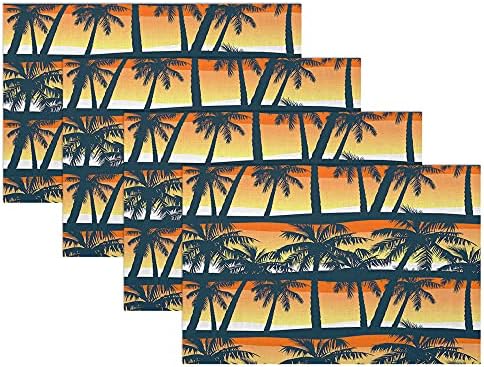Своно Палмс Плацемат Комплет од 4, Хаваи Тропски Палми На Зајдисонце Место Душеци Домашна Декорација За Трпеза Водоотпорна Кујна Маса Душеци