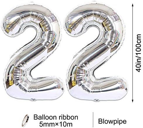 2 парчиња балони со балони со балони со балон број 22 џамбо гигантски балони матурска балон милар огромен број балон за роденденска