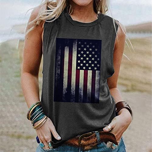Женски летен резервоар врвна американска кошула со знаме за жени 4 -ти јули резервоар на врвот на starsвездите на знамето на САД, ленти без ракави патриотска маичка