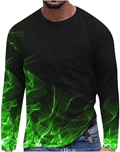 Машка маица, 3Д пламен печатени графички маици Шарени дизајн врвни маки за екипаж со долги ракави за млади и возрасни