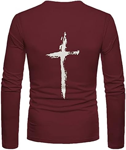 Кошули за мажи со долги ракави мускули фитнес y2k графички маици Исус крст вера пуловер кошули случајно стилски