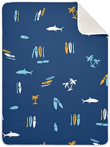 Swaddle Clabte ајкула палма за сурфање на памучна ќебе за новороденчиња, примање ќебе, лесен меко залепено ќебе за креветчето,