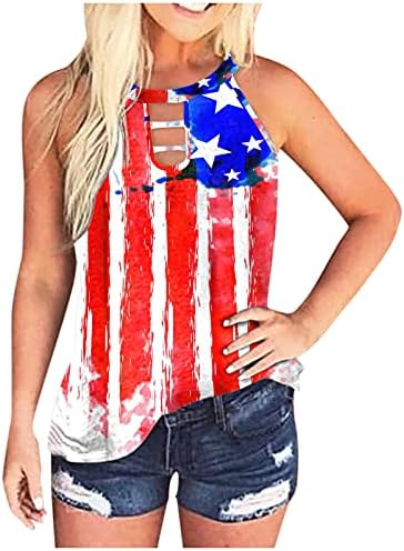 4-ти јули резервоарот за жени на жените американско знаме летни маички без ракави маици starsвезди ленти за вртење на резервоарот за вртење на