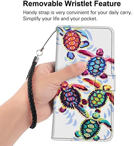 Samsung Galaxy Note 9 Case Case Mair Turtles PU кожен држач за картички Телефон со лента за зглобот на зглобот за морски желки