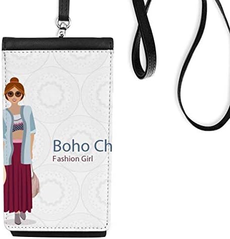 Бохе моден моден со моден телефон Телефонски чанта што виси мобилна торбичка црн џеб