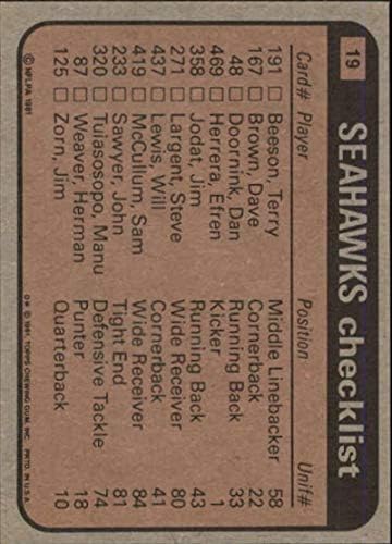 1981 Топпс 19 Jimим odодат/Стив Харгент/Дејв Браун/Johnон Харис/obејкоб Грин Seahawks TL NFL фудбалска картичка NM-MT