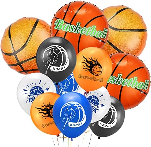 30 парчиња кошаркарски балони 18 инчи кошаркарски фолија балони латекс балони за кошаркарски центар за роденденски спорт со тематска забава