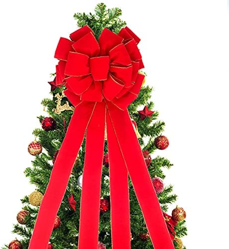 Божиќни големи лакови, елка за елки, 45х12 инчи злато жични црвени кадифени лакови за цветник на венец, надвор од лак за свадбен роденден