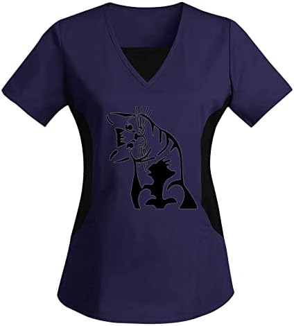 Летни маички кошули жени жени плус големина врвот V вратот кратки ракави мачки отпечатоци маица блузи блузи