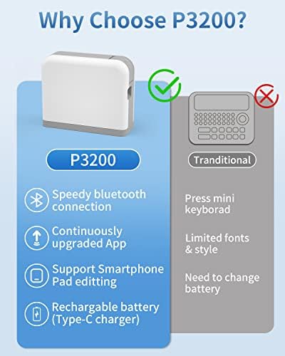 Phomemo етикелер P3200 производители на етикети, преносна машина за печатач со етикета Bluetooth, поддршка, iOS Android, со ламинирани, подарок за жени, мажи, дом, канцеларија, учили